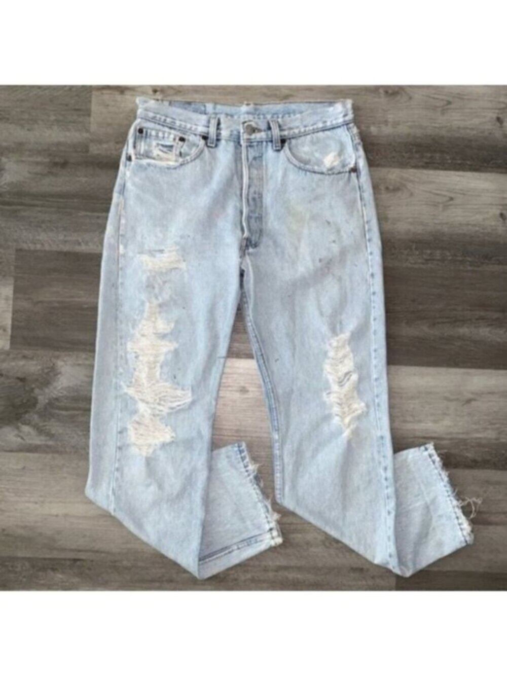 VTG Levis 501 Original Jeans 100% Cotton Batwing Distressed 80s Retro 32 x 30